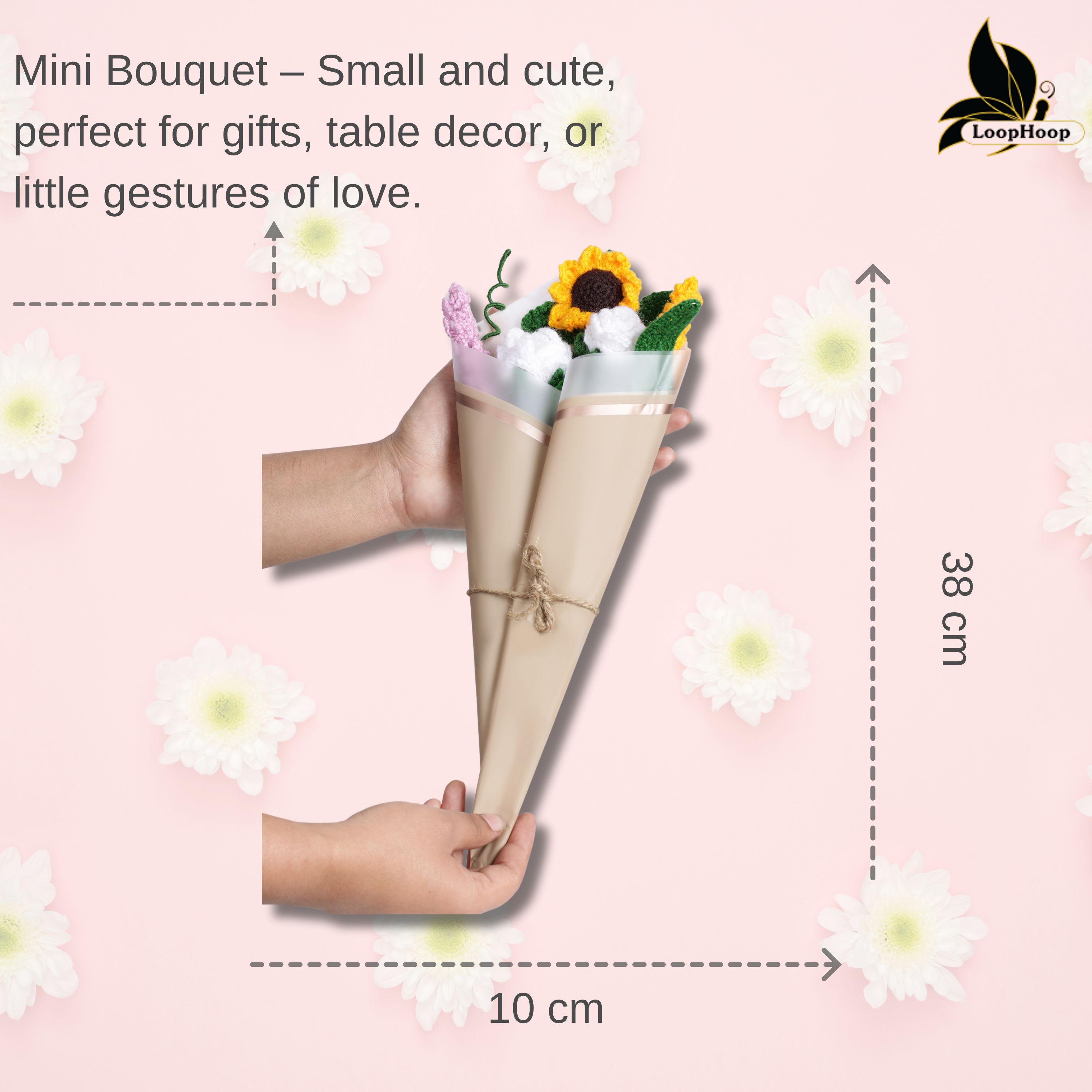 Crochet Handmade White  Rose And Lavender  Bouquet- 5 steam