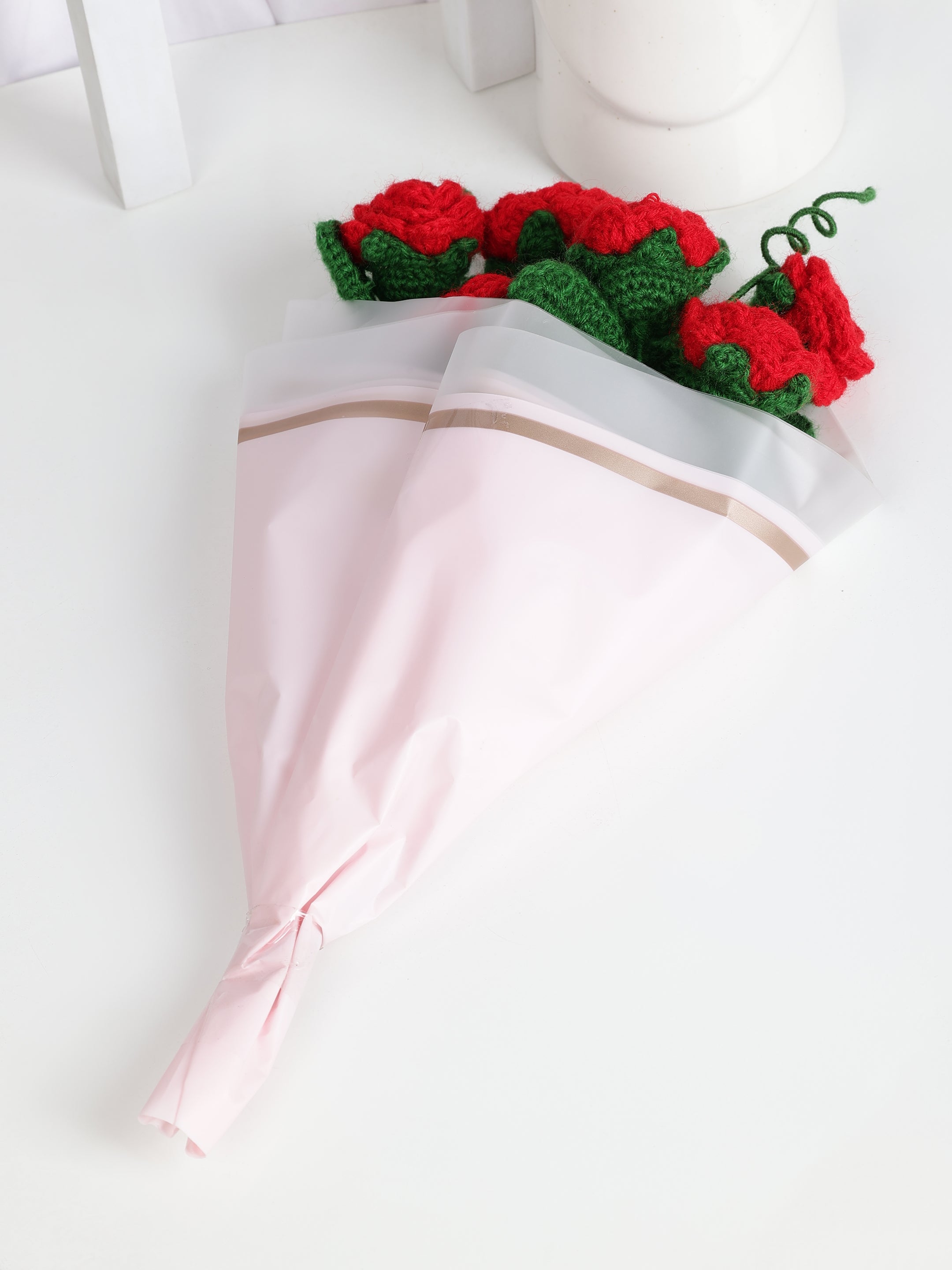 Crochet Handmade Red Rose - 6 steam