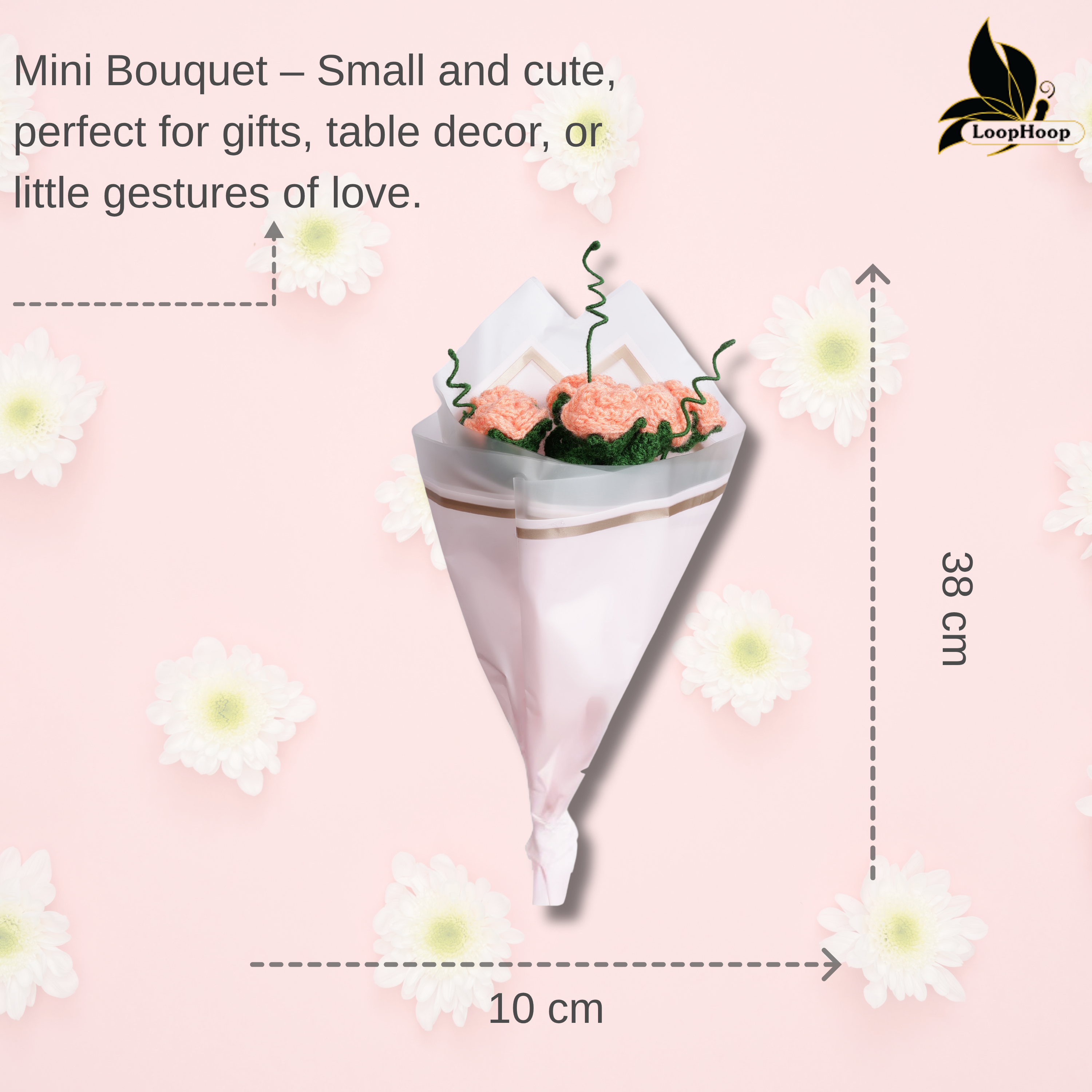 Crochet Handmade Peach Rose Bouquet- 6 steam