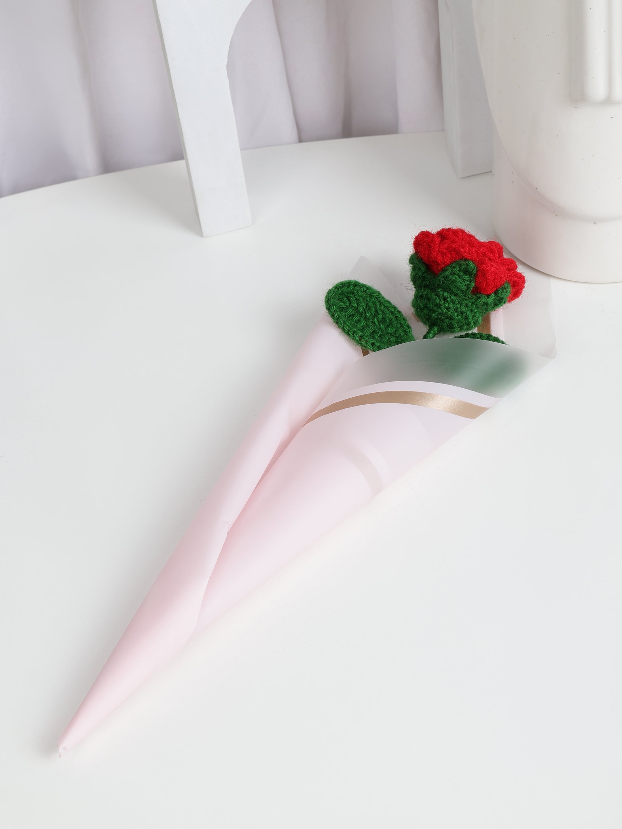 Crochet Handmade Red Rose Bouquet- 1 steam