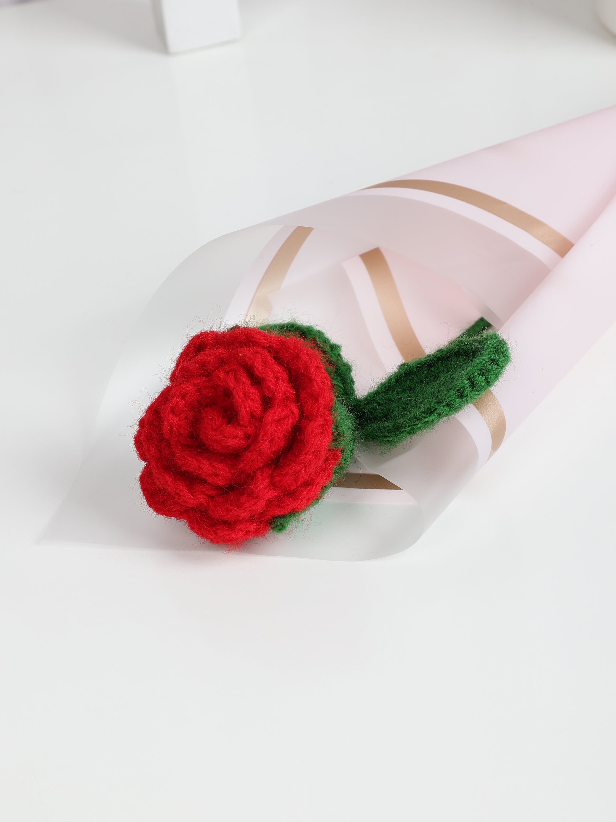 Crochet Handmade Red Rose Bouquet- 1 steam