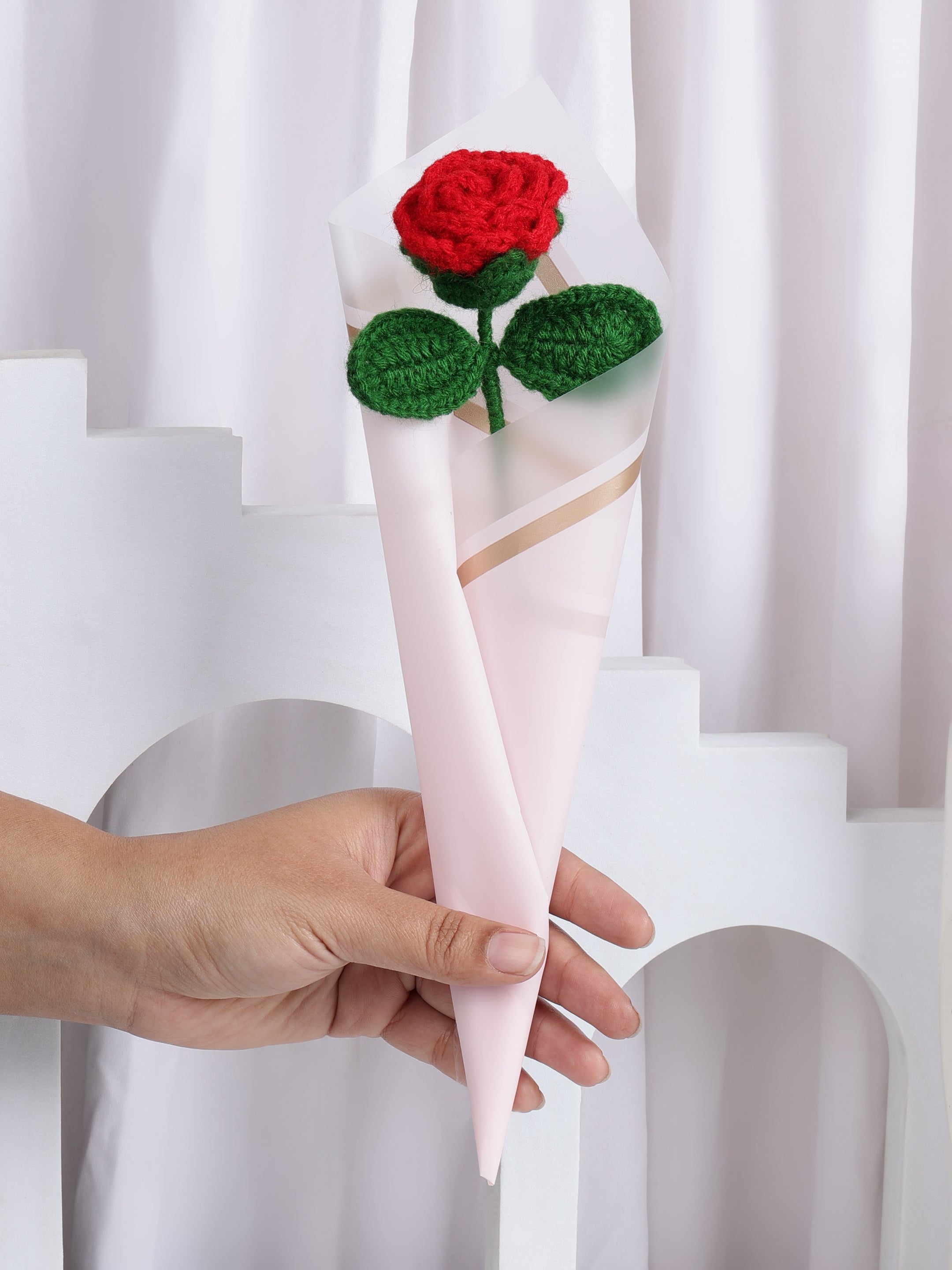 Crochet Handmade Red Rose Bouquet- 1 steam