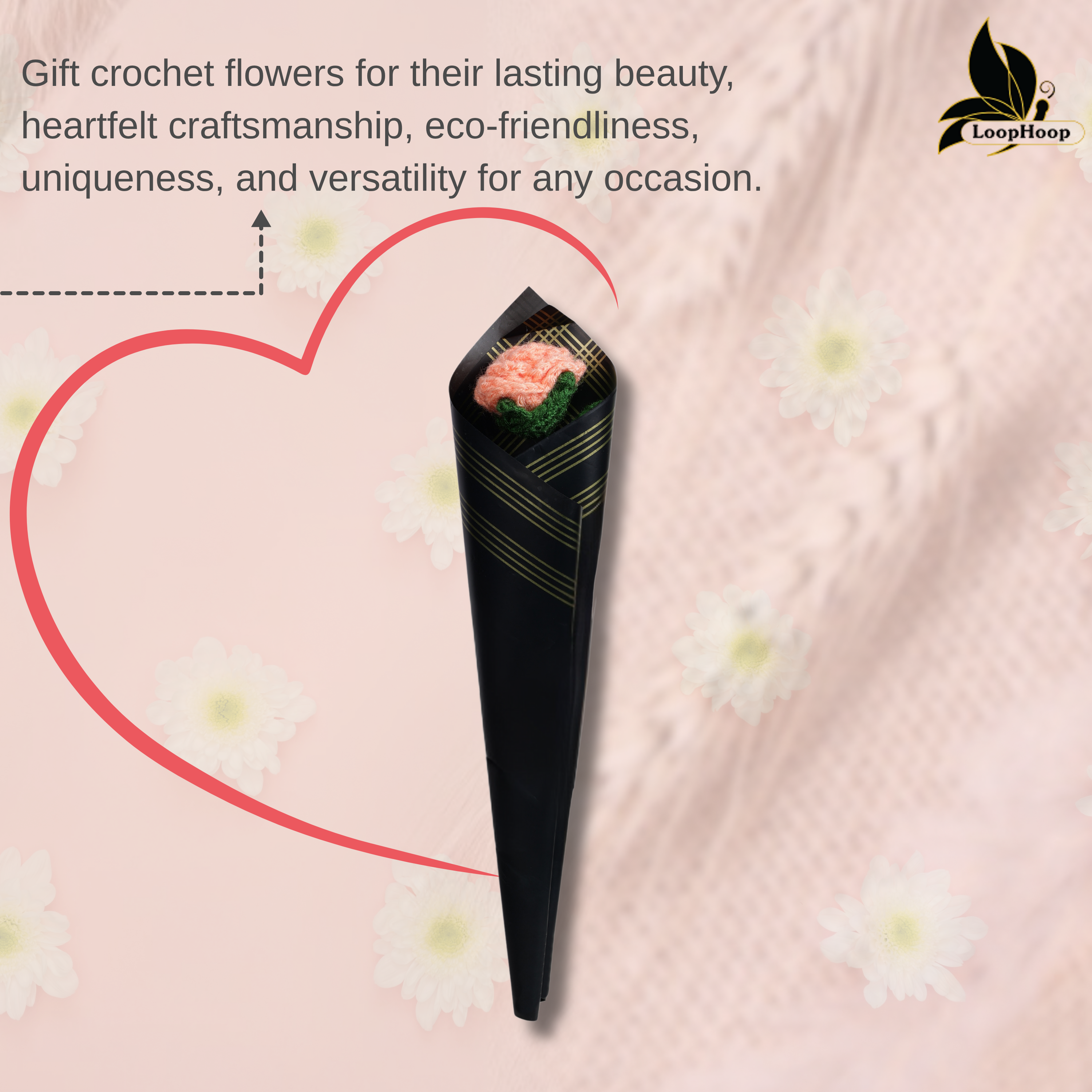 Crochet Handmade Peach Rose Bouquet- 1 steam