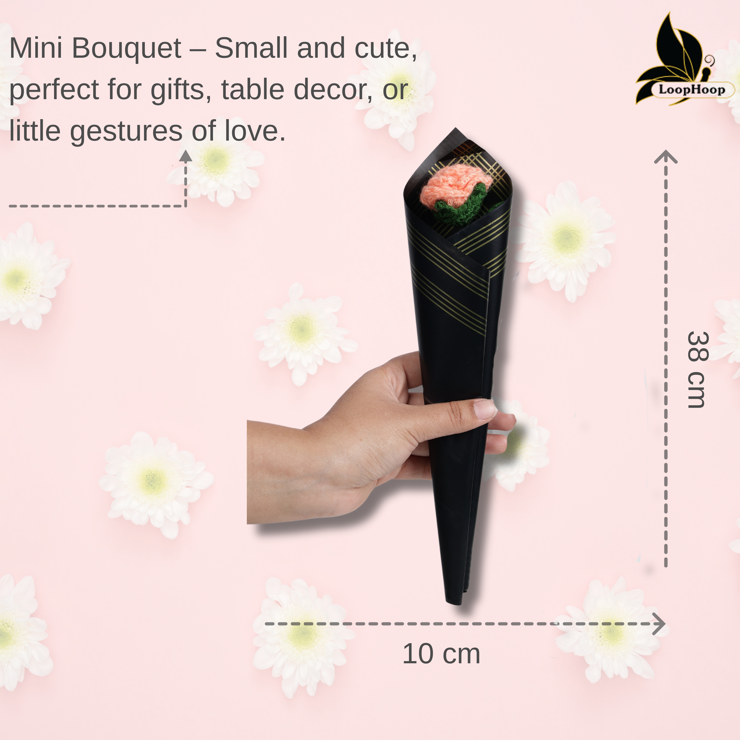 Crochet Handmade Peach Rose Bouquet- 1 steam