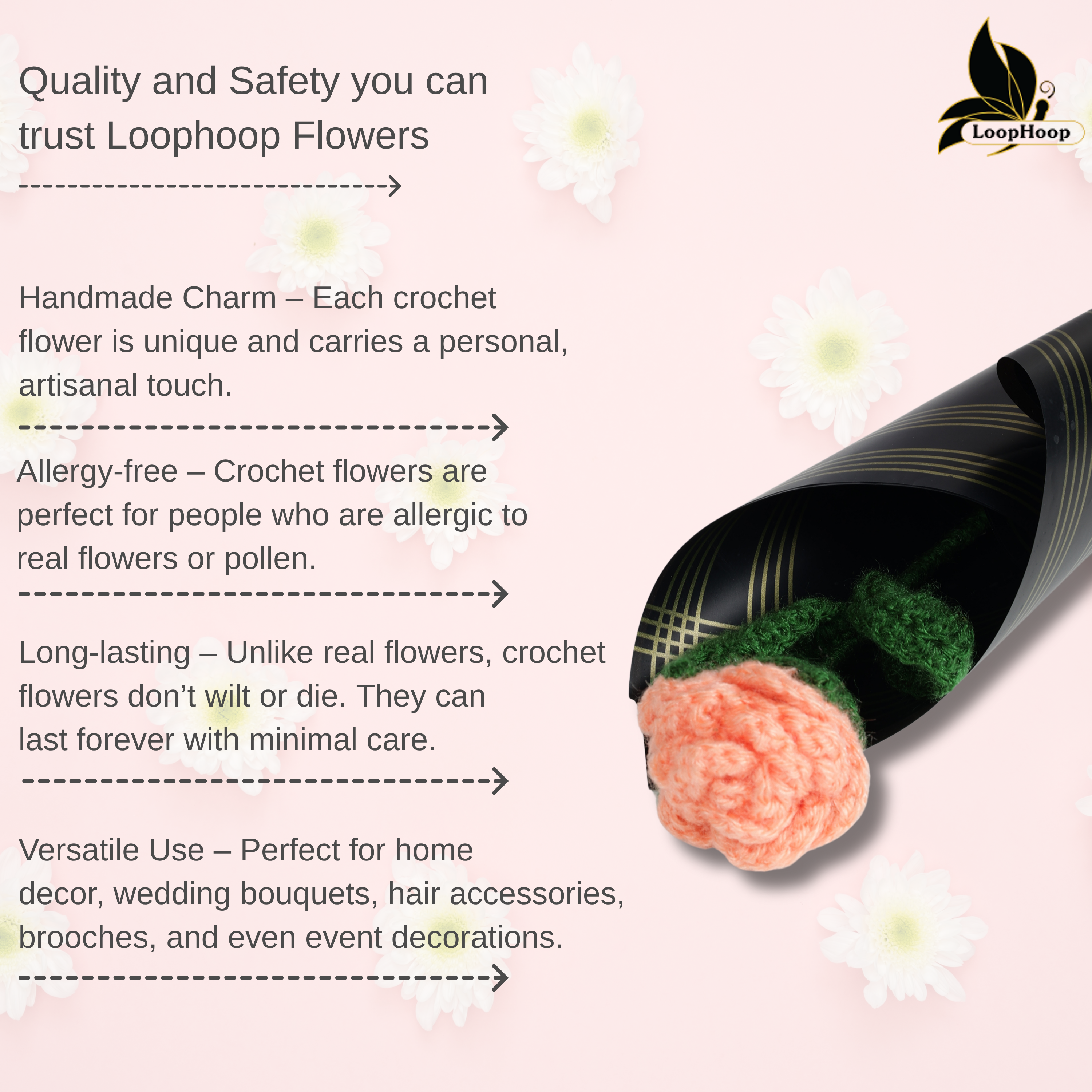 Crochet Handmade Peach Rose Bouquet- 1 steam