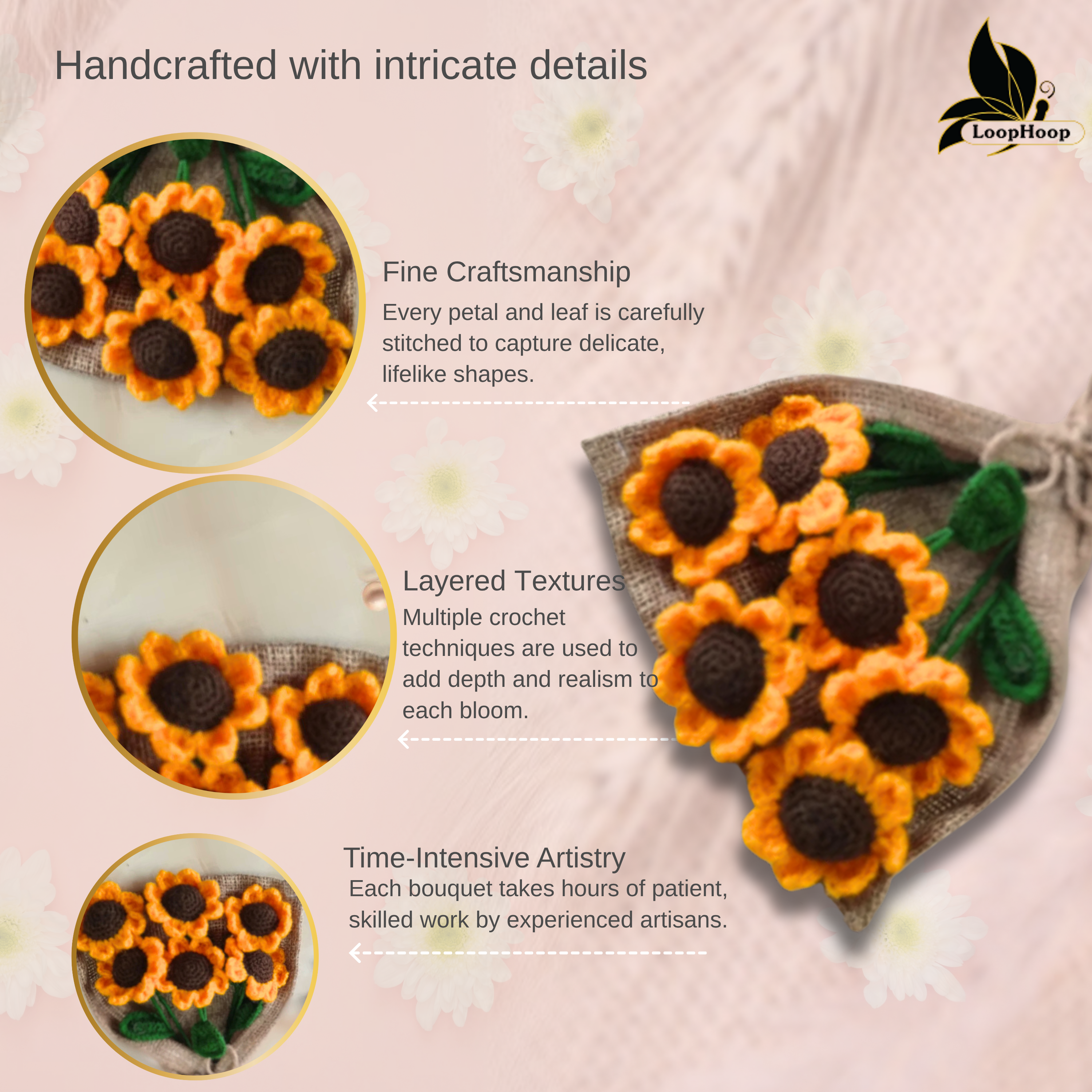 Yellow Mellow Handmade Crochet Sunflower Bouquet