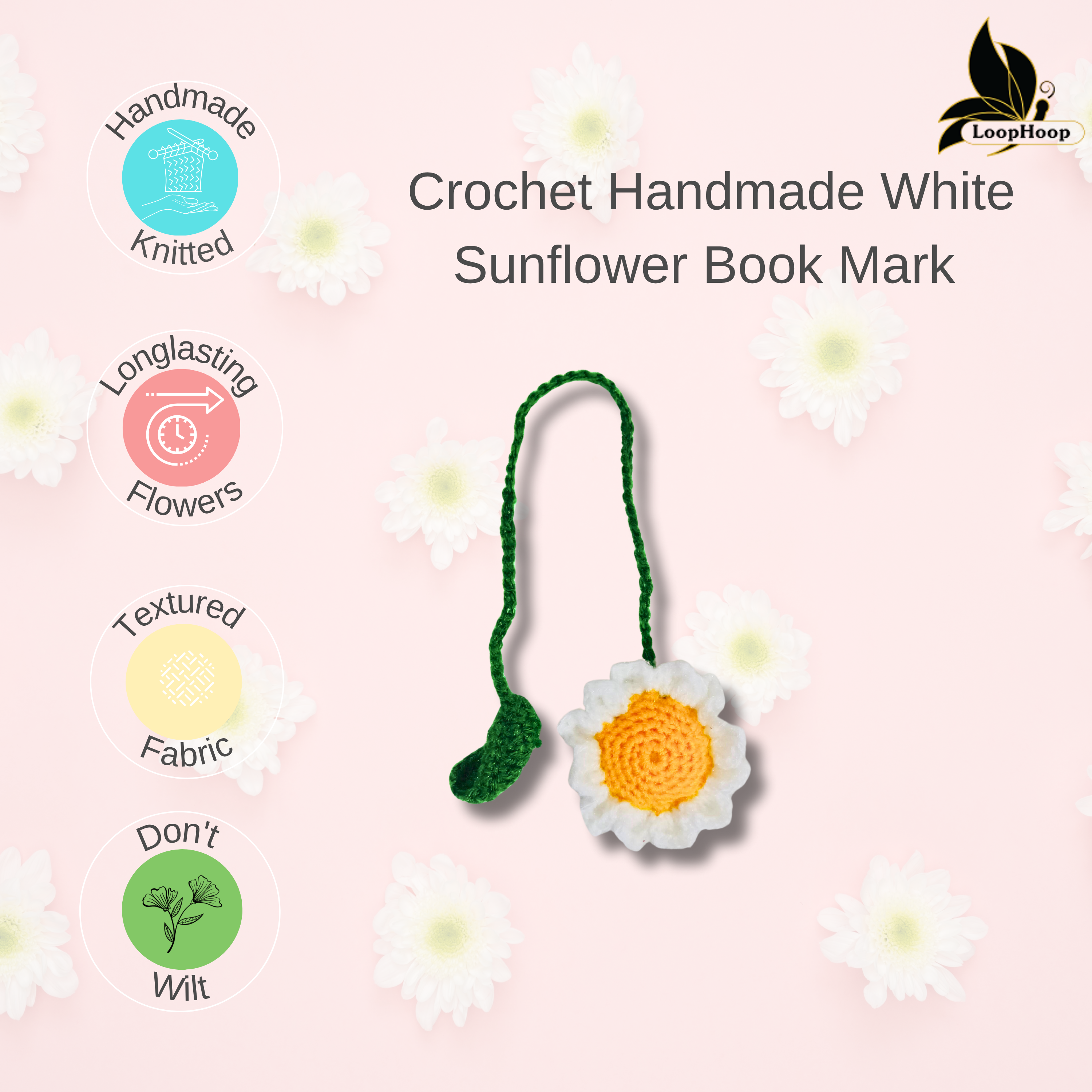 Crochet Handmade Sunflower Bookmark (1 steam)