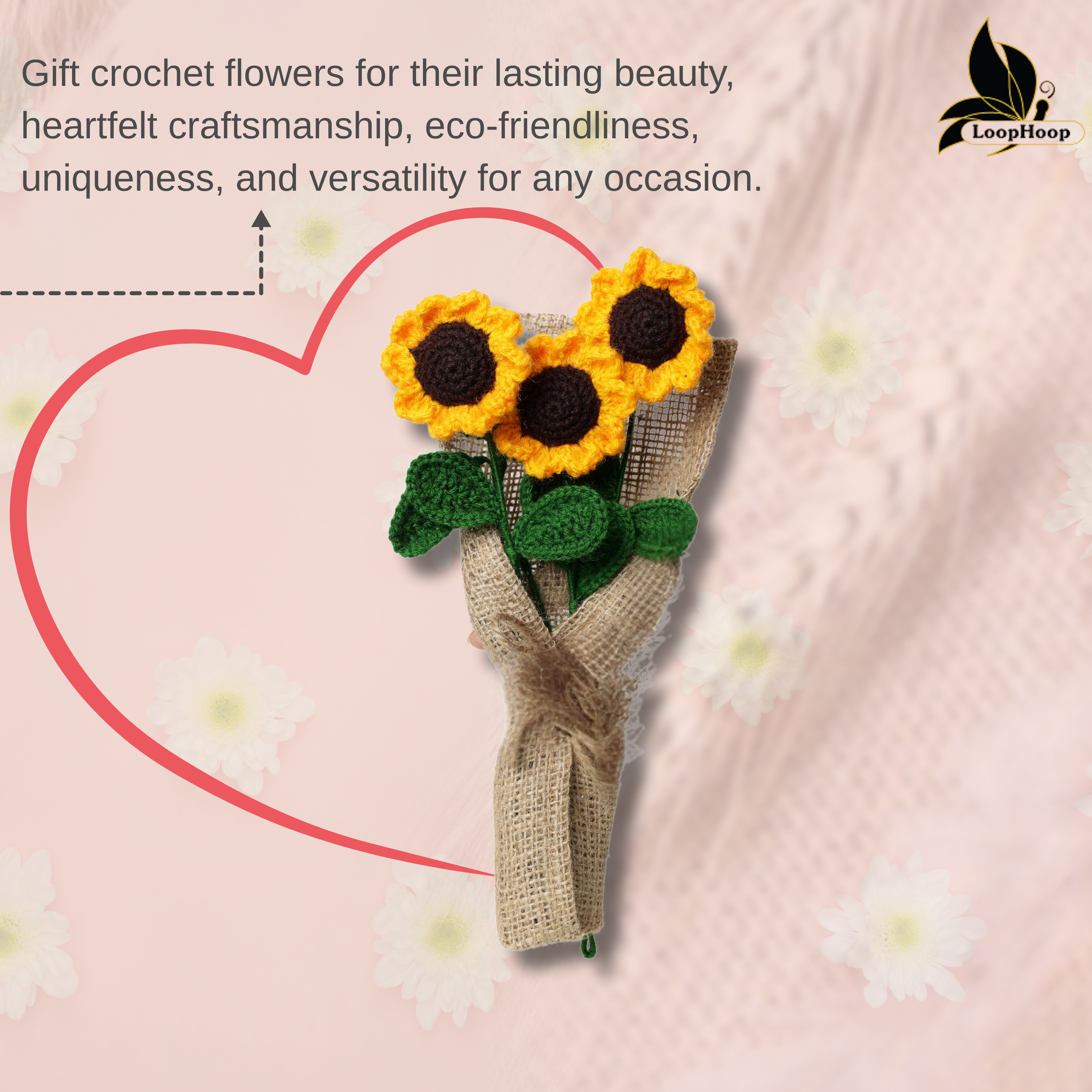 Crochet Handmade Yellow Sunflower Bouquet- 3 steam