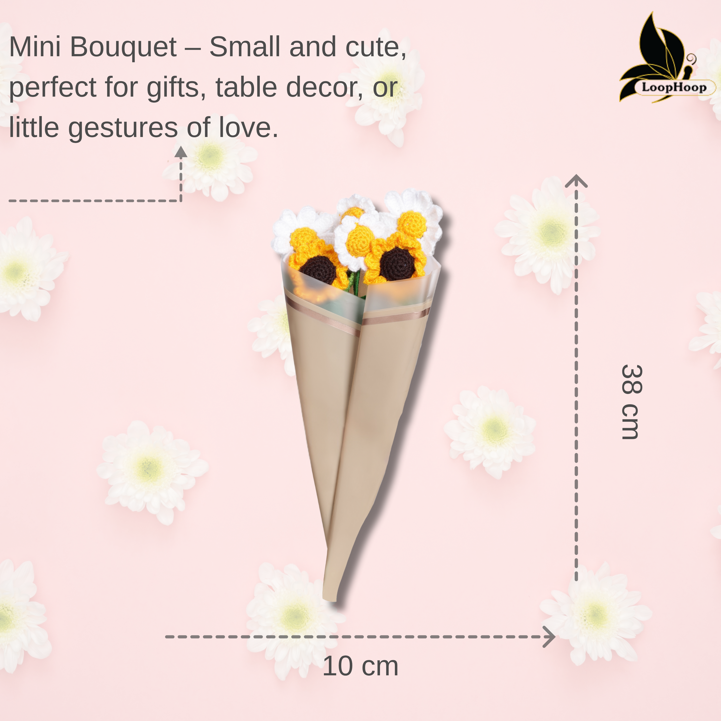 Crochet Handmade Sunflower And Daisy Flower Bouquet - 6 steam