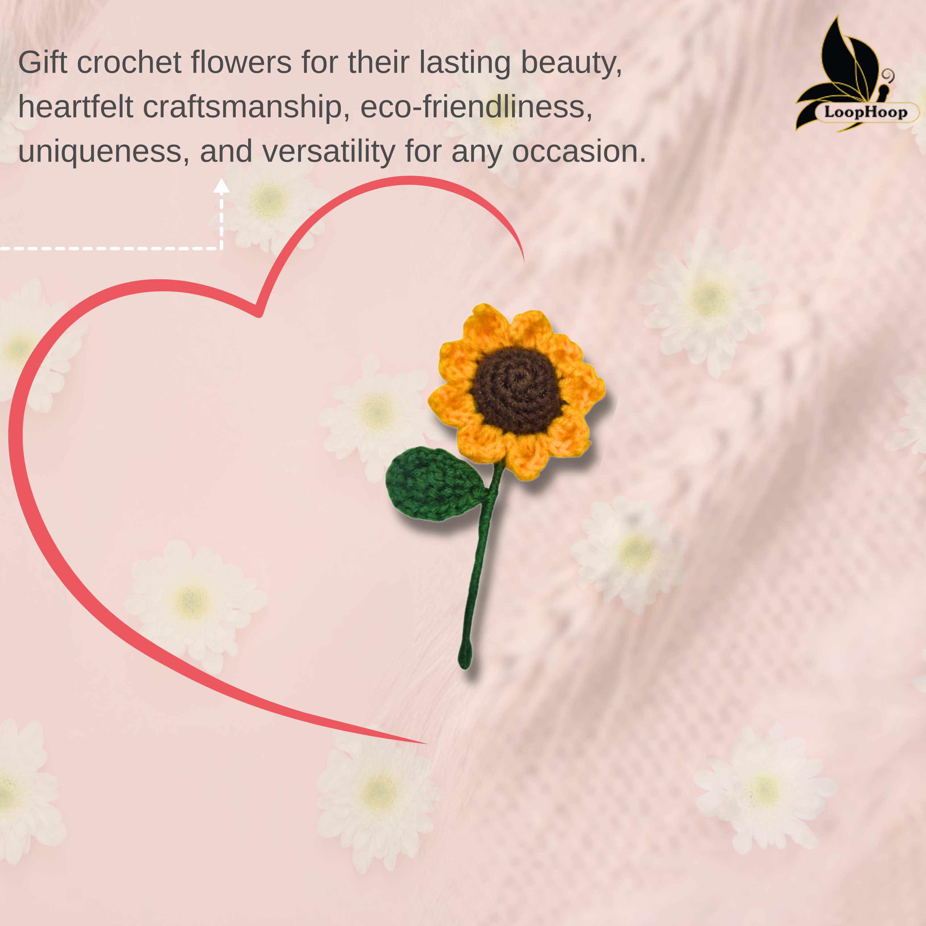 Crochet Handmade Sunflower Fridge Magnet (1 steam)