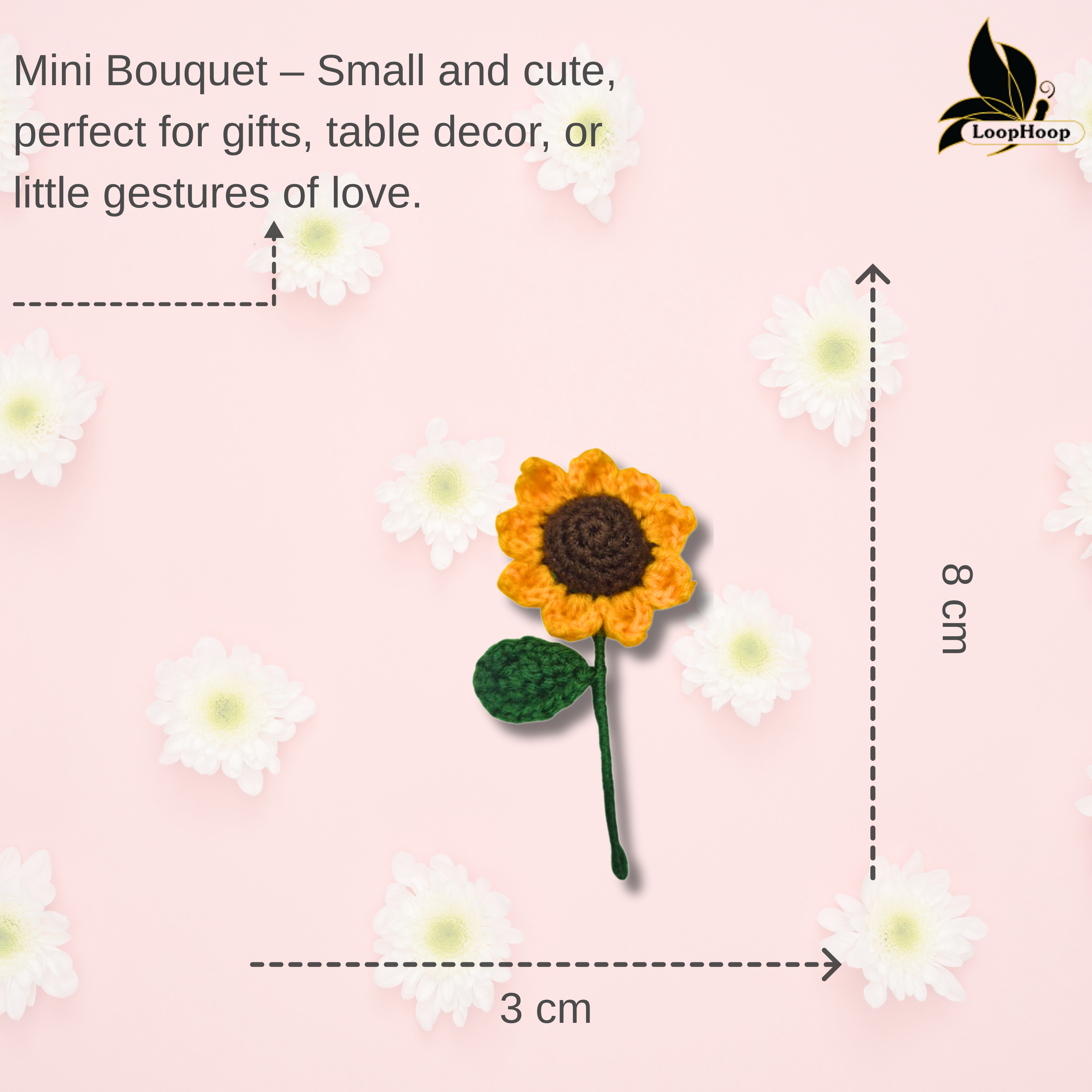 Crochet Handmade Sunflower Fridge Magnet (1 steam)