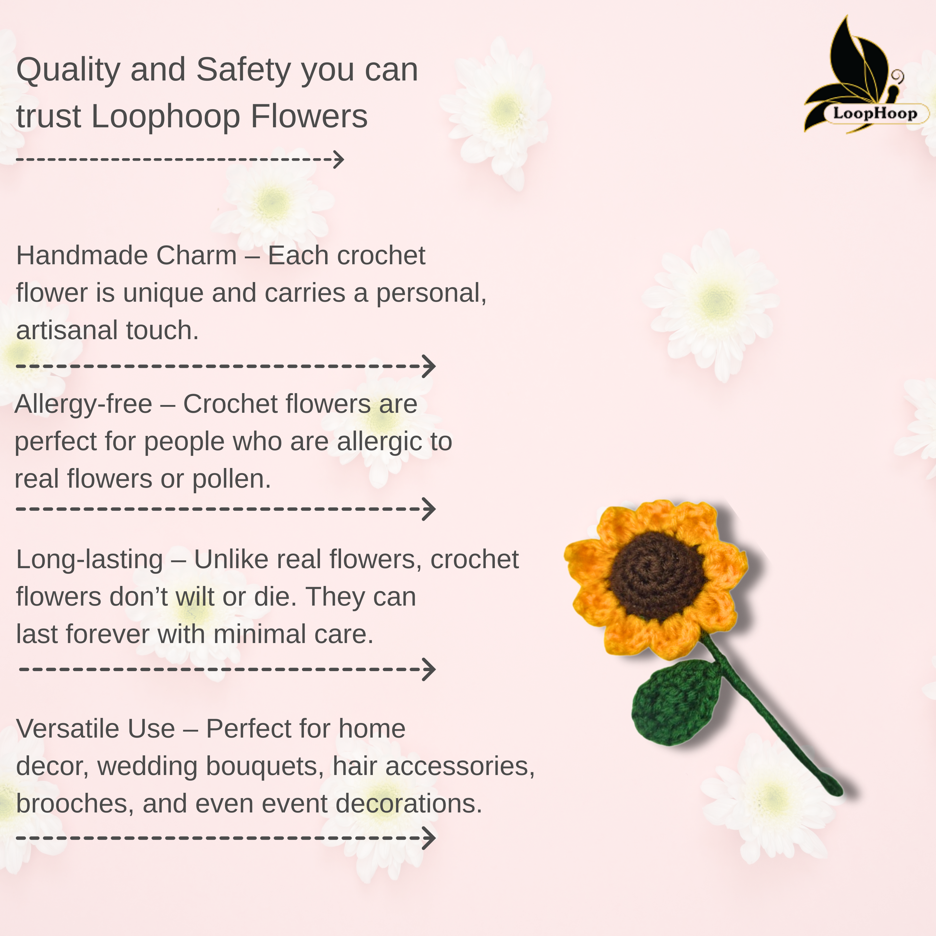 Crochet Handmade Sunflower Fridge Magnet (1 steam)