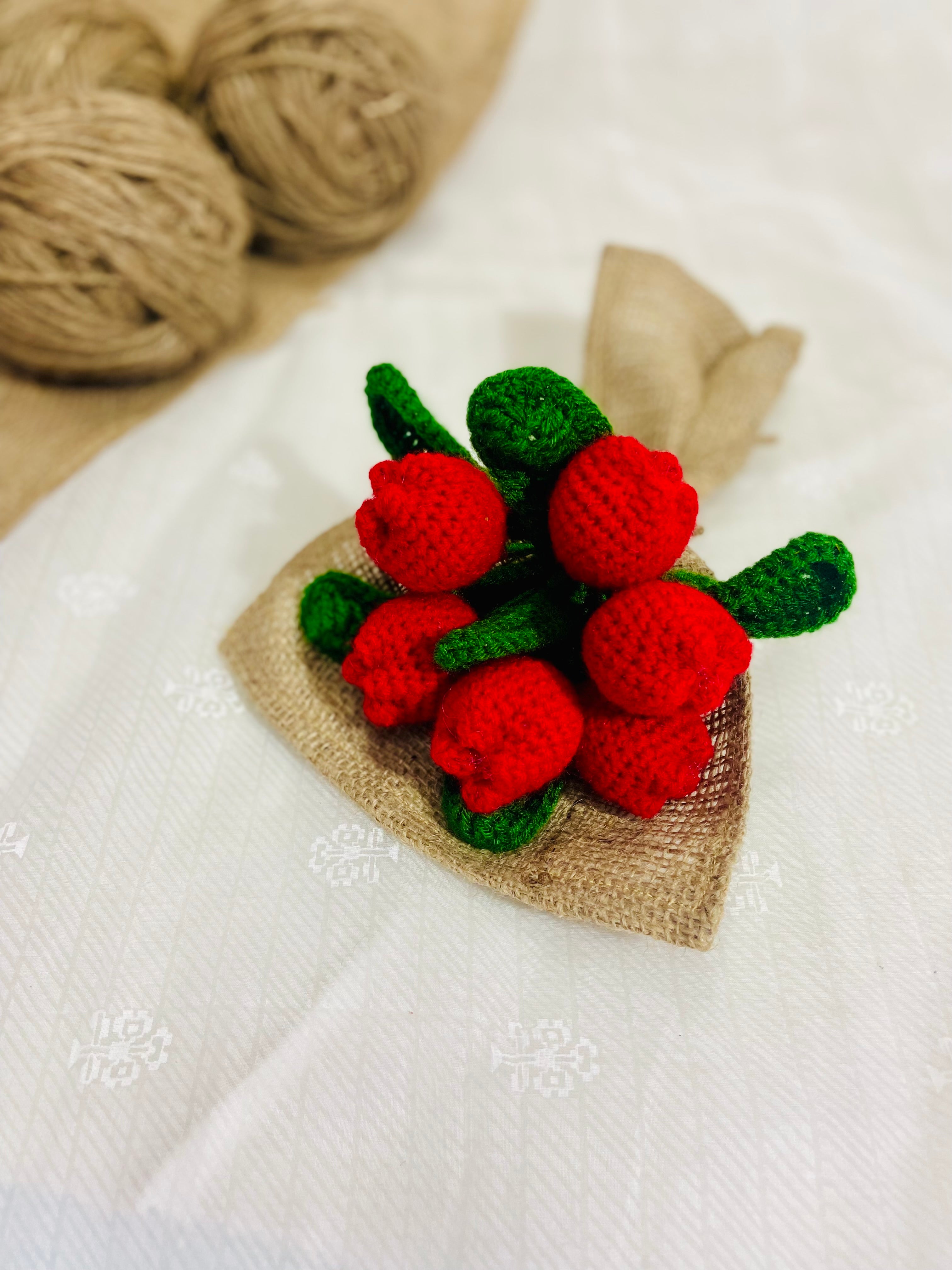 Dancing with Tulip Handmade Crochet Flower Red Tulip Bouquet (6 Stems)