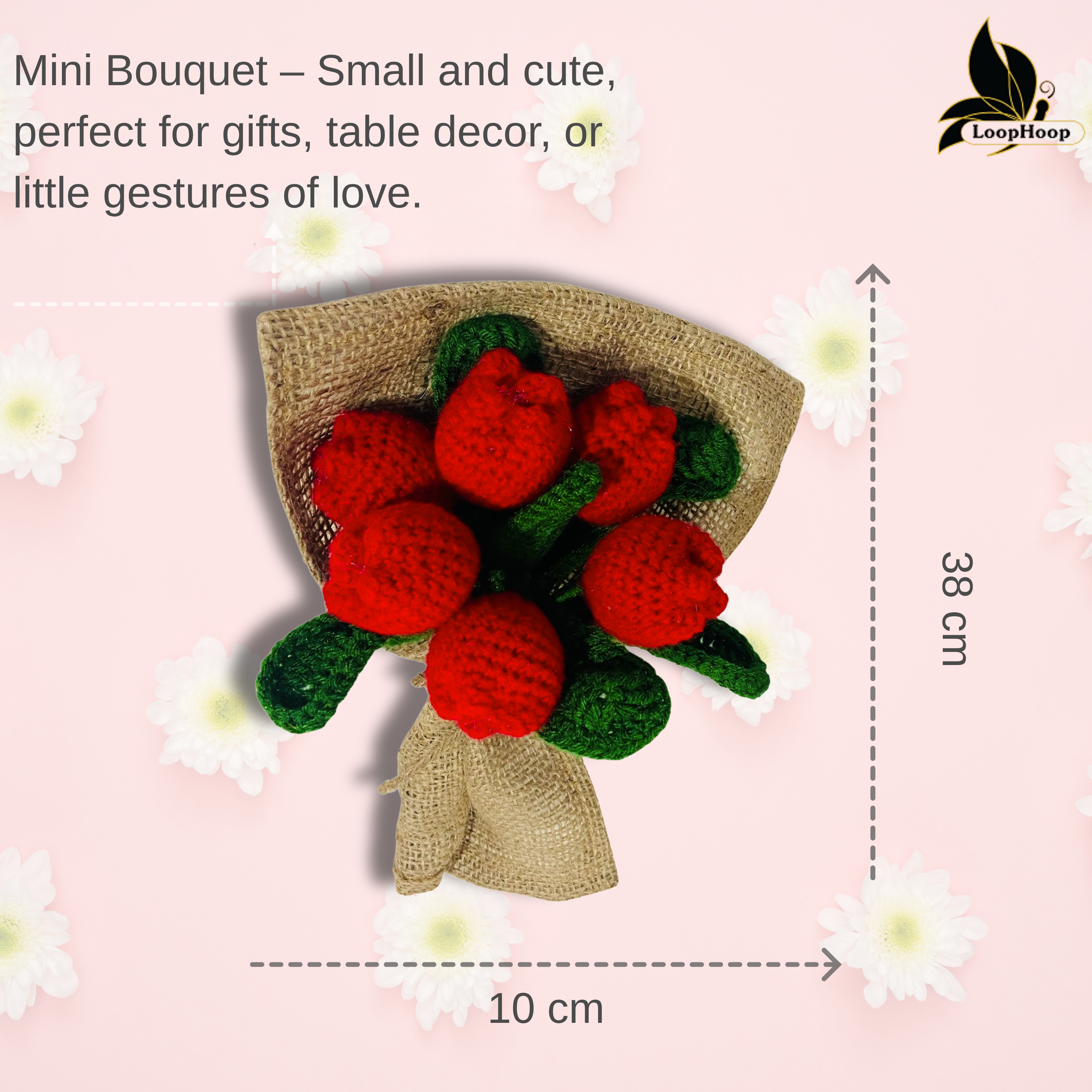 Dancing with Tulip Handmade Crochet Flower Red Tulip Bouquet (6 Stems)