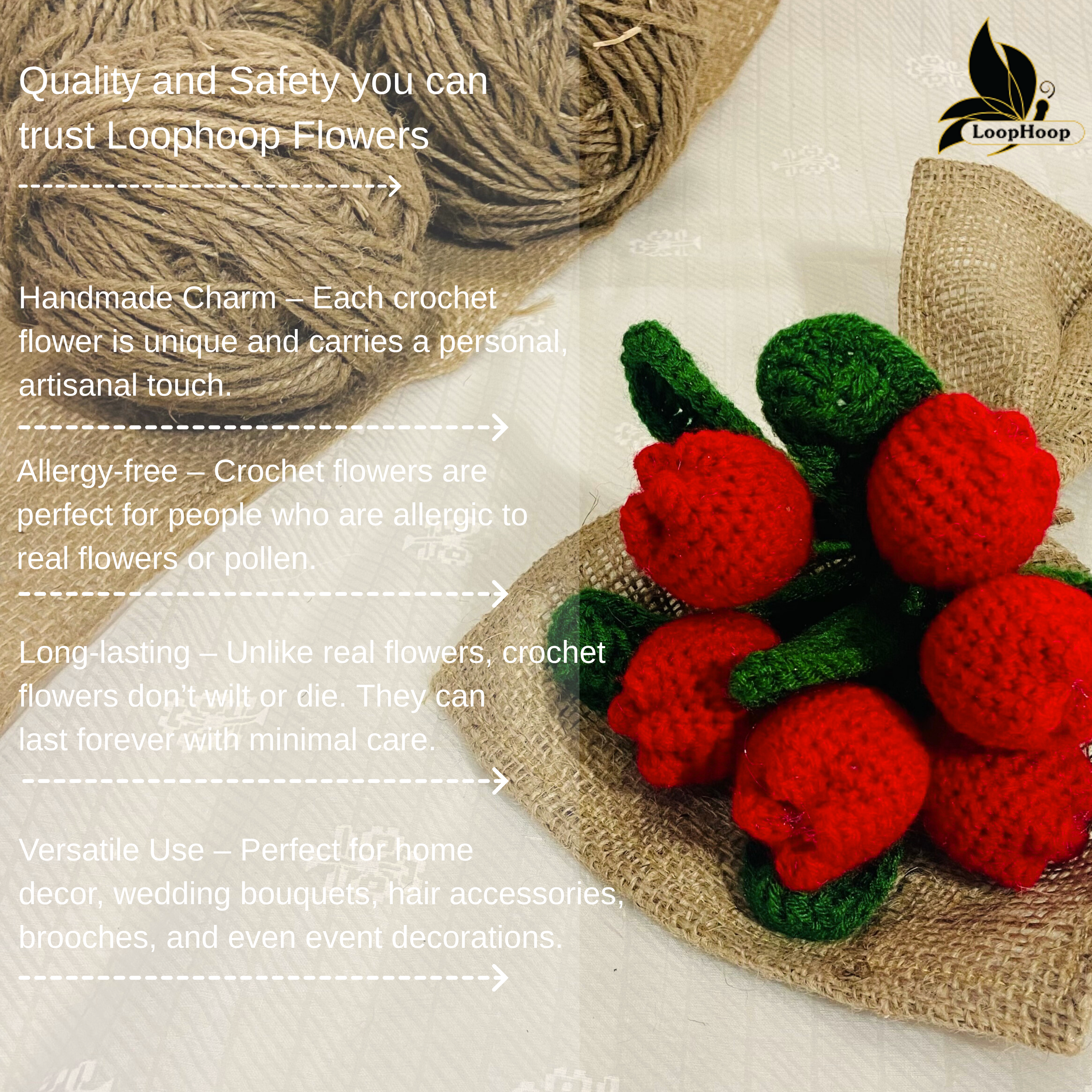 Dancing with Tulip Handmade Crochet Flower Red Tulip Bouquet (6 Stems)