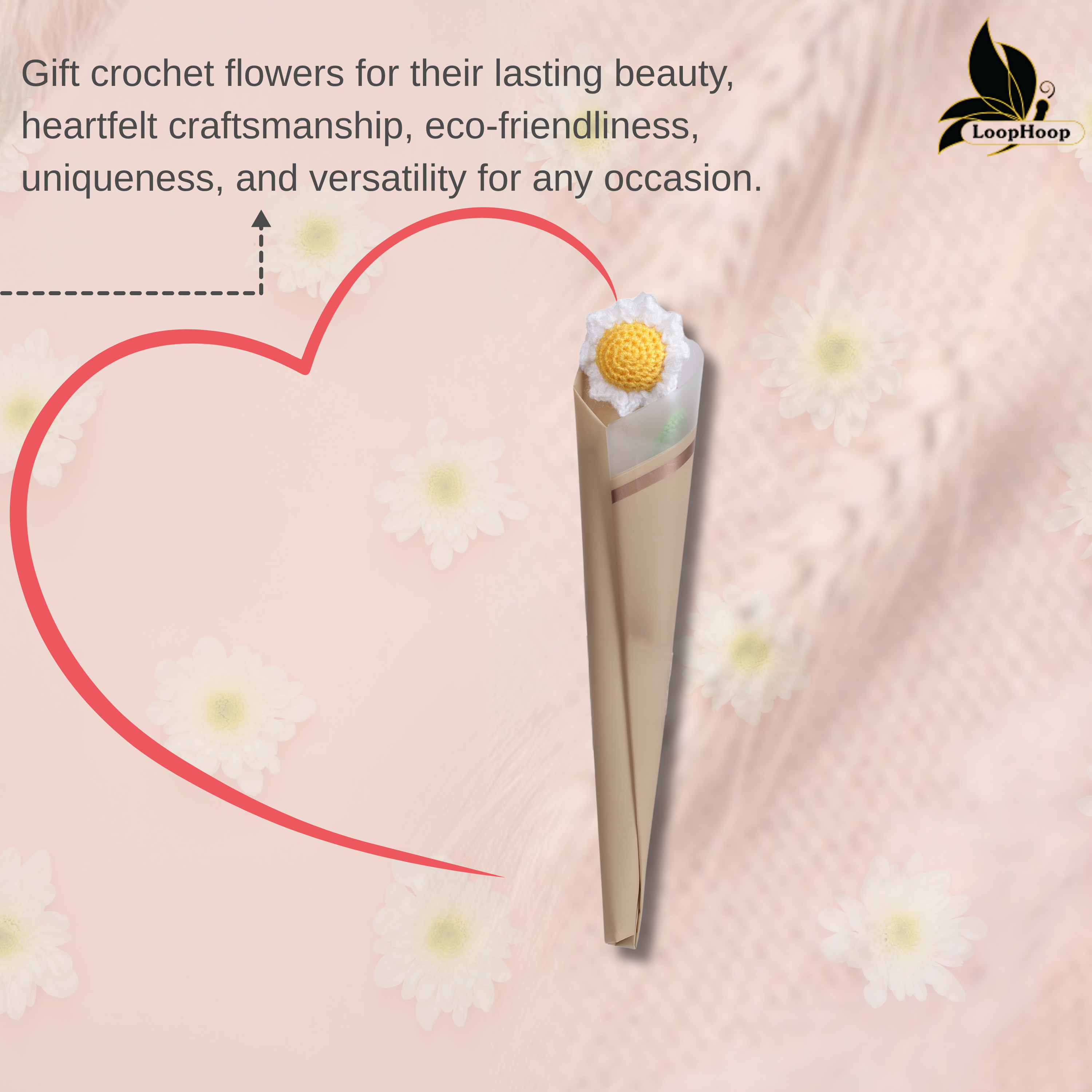 Crochet Handmade White Sunflower Bouquet- 1 steam