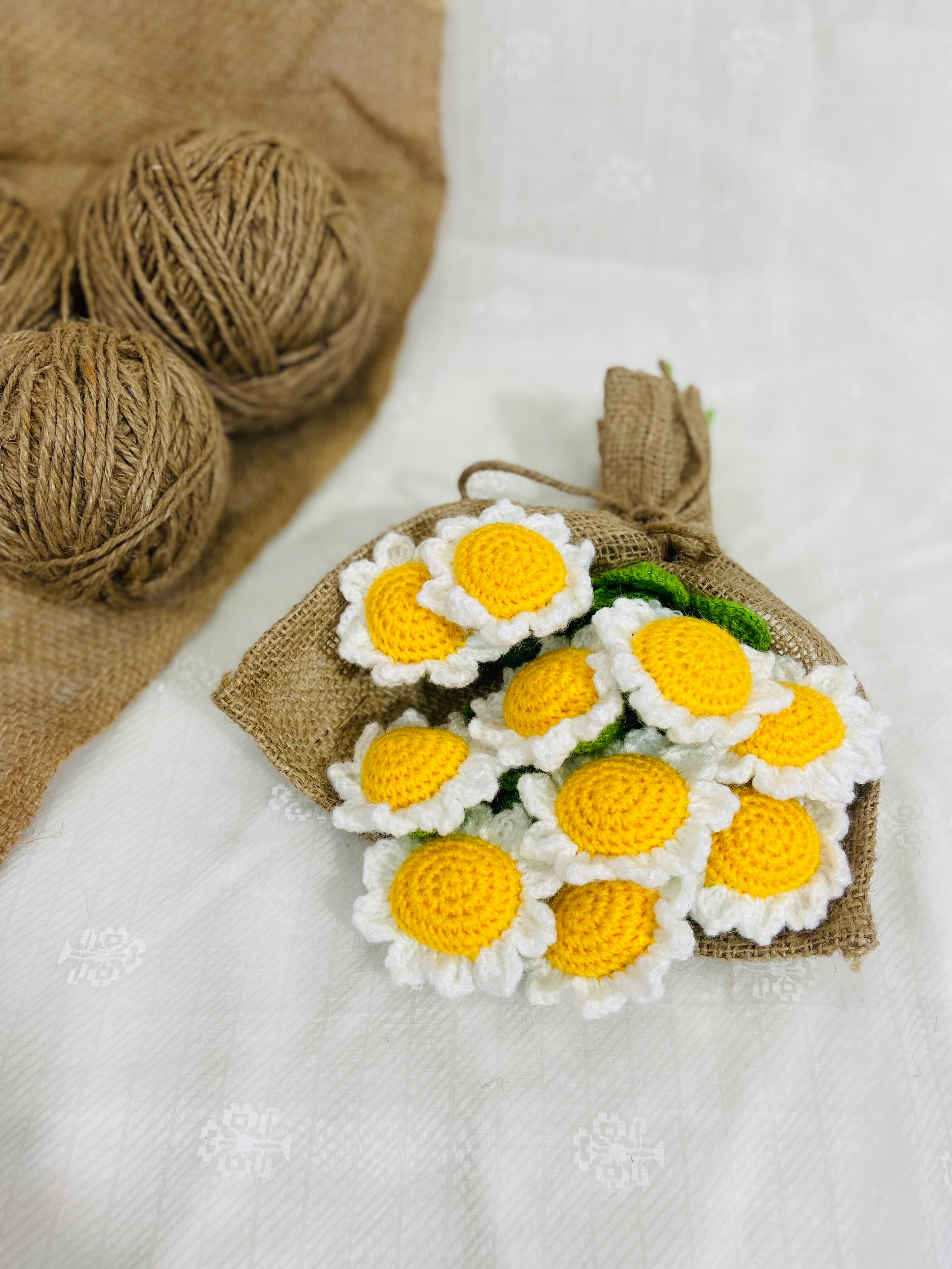 Radiant Handmade White Sunflower bouquet (10 Stems)