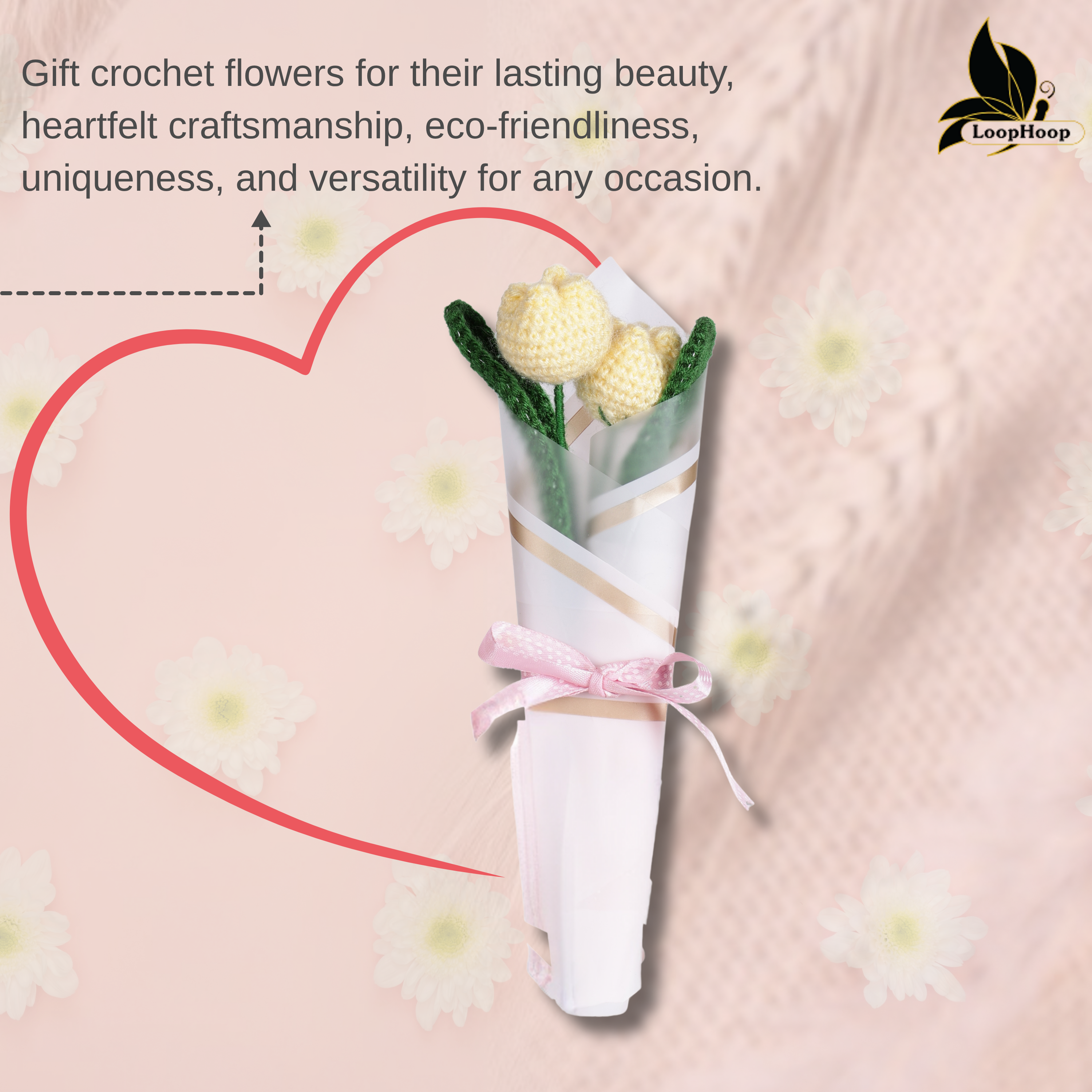 Crochet Handmade Yellow Tulip Bouquet- 2 steam