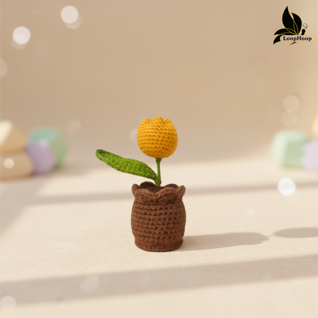 Crochet Handmade Yellow Tulip (1 steam)