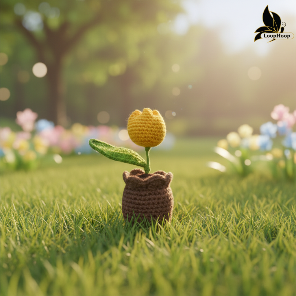 Crochet Handmade Yellow Tulip (1 steam)