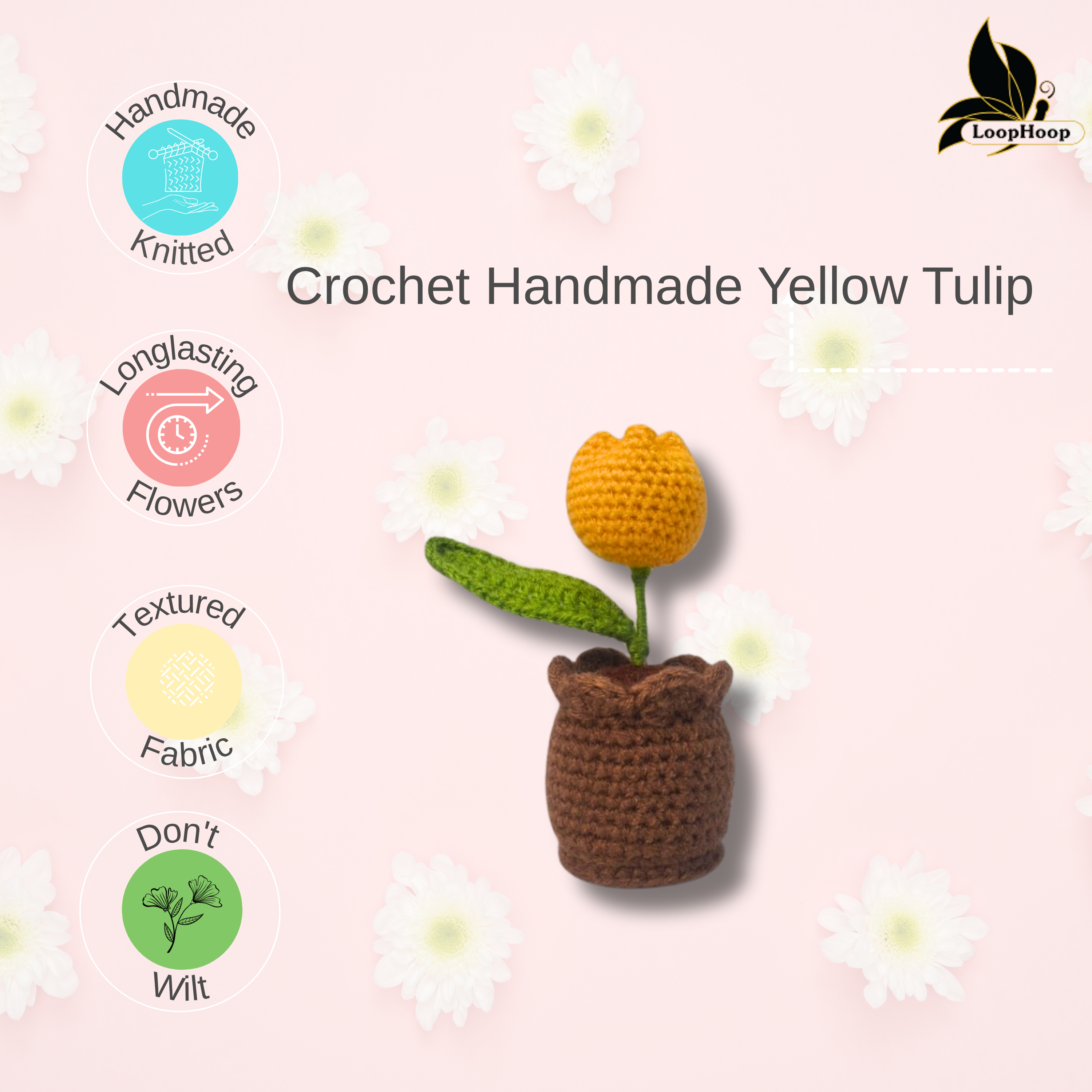 Crochet Handmade Yellow Tulip (1 steam)