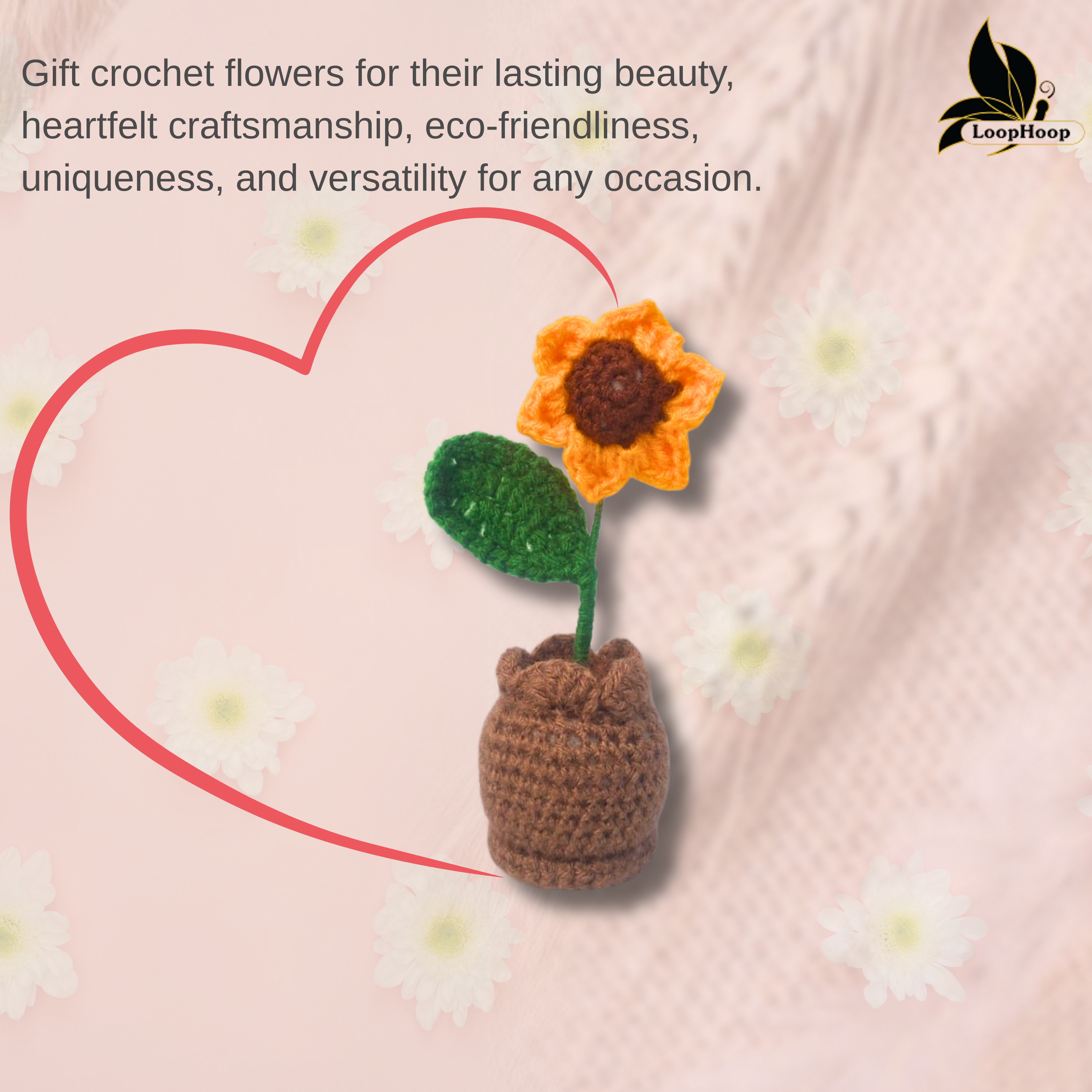 Crochet Handmade Yellow Sunflower Pot (1 steam)