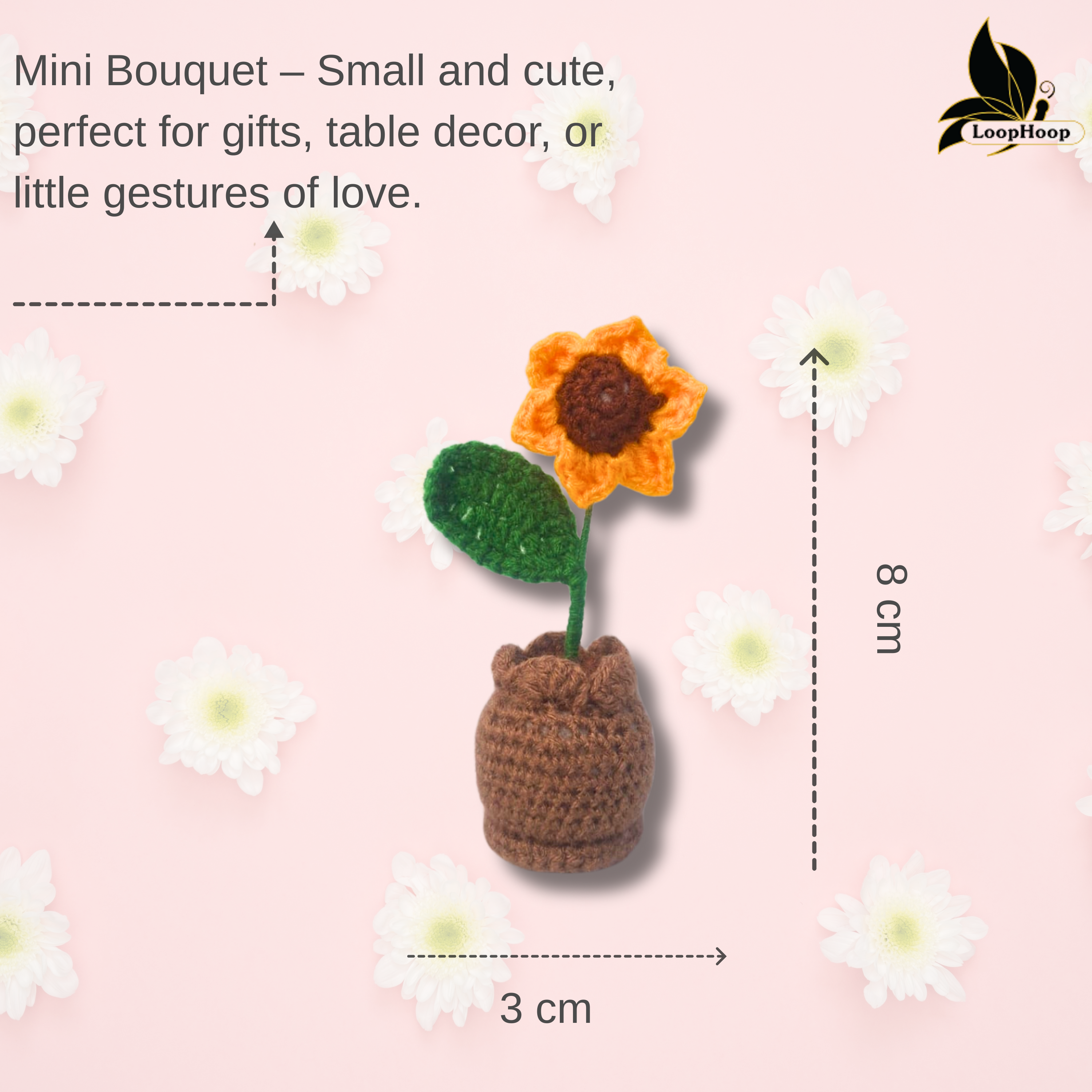 Crochet Handmade Yellow Sunflower Pot (1 steam)