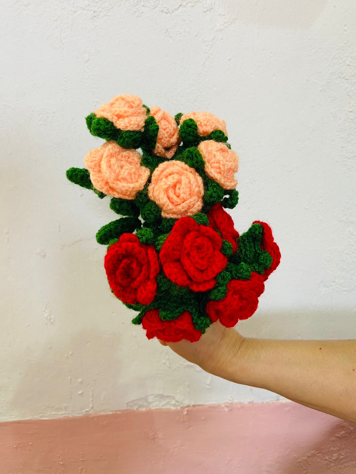 Handmade flower bunch- set of 6 red rose and 6 peach rose