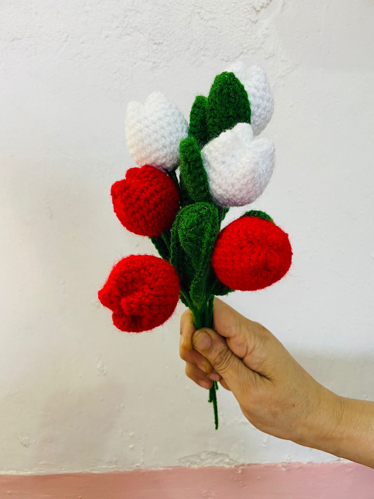 Handmade flower bunch- set of 3 red tulip and 3 white tulip