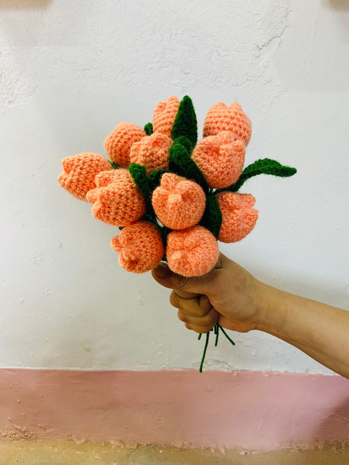 Handmade flower bunch- set of 12 peach tulip