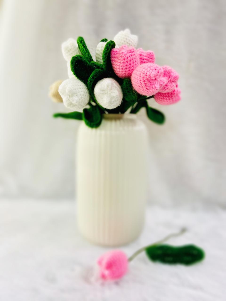 Handmade flower bunch(without the vase)- set of 6 white tulip and 6 red tulip