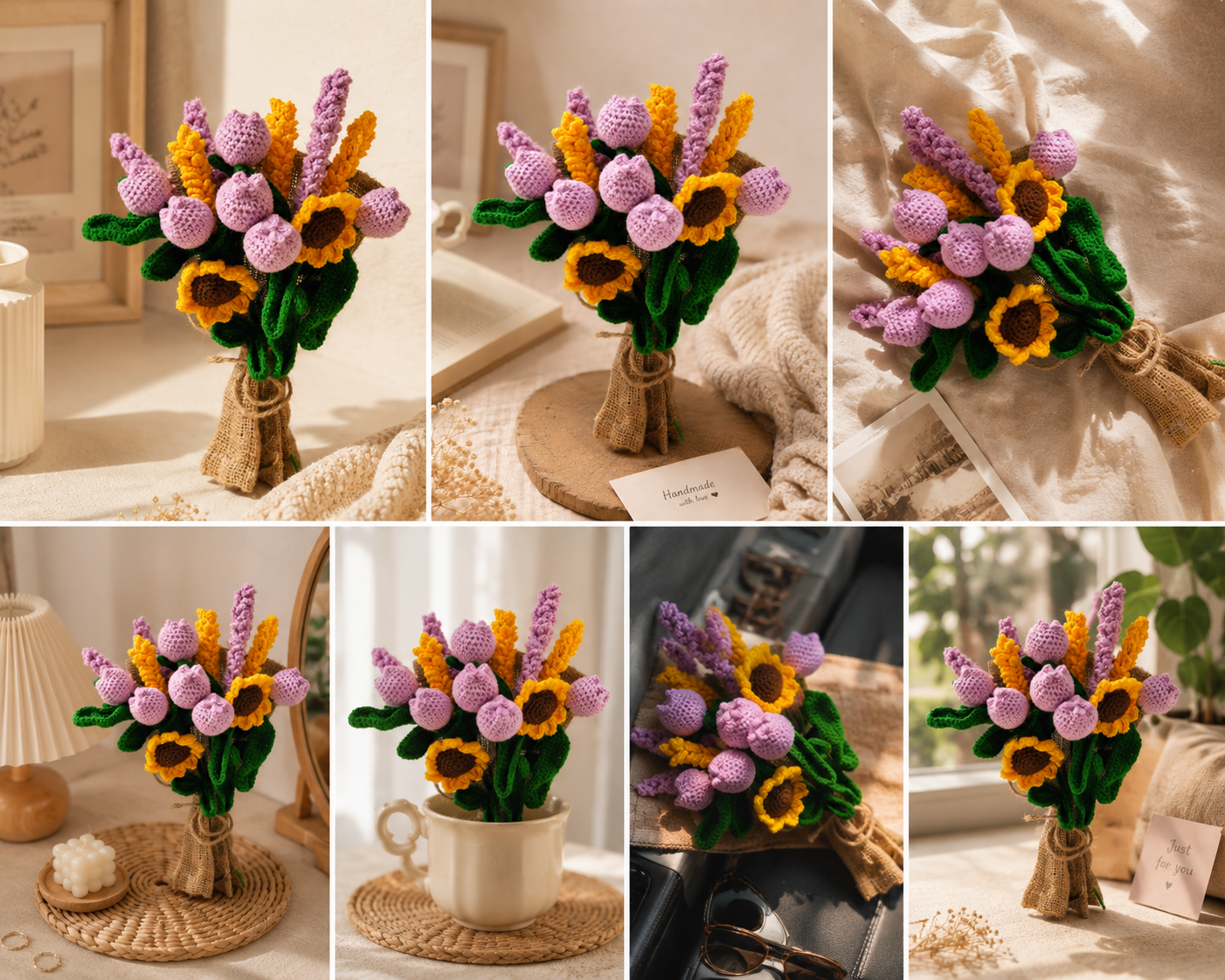Crochet Handmade Purple Tulip Mix Bouquet- 10 steam