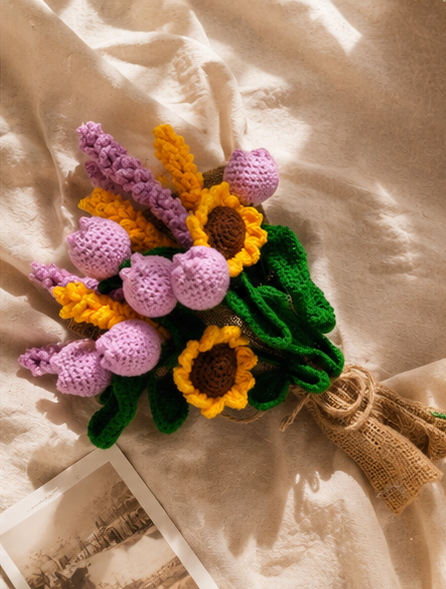 Crochet Handmade Purple Tulip Mix Bouquet- 10 steam