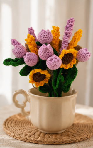 Crochet Handmade Purple Tulip Mix Bouquet- 10 steam