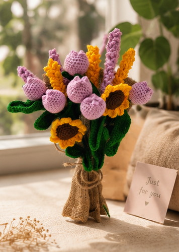 Crochet Handmade Purple Tulip Mix Bouquet- 10 steam