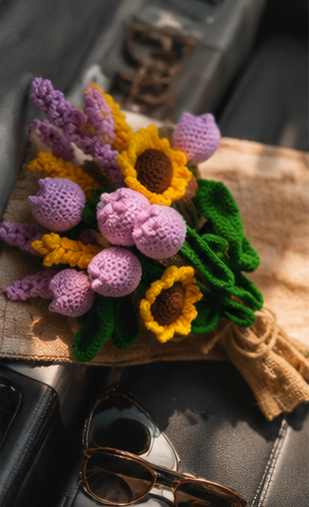Crochet Handmade Purple Tulip Mix Bouquet- 10 steam