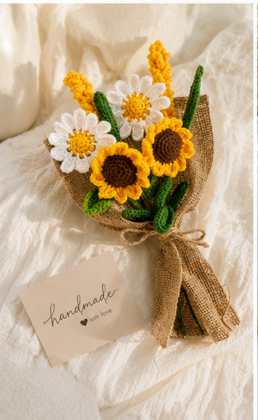 Handmade flower bouquet-Set of 2 Daisy flower, 2 sunflower and 2 yellow lavender