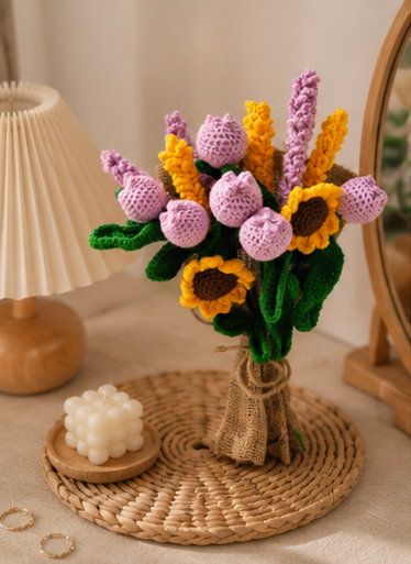 Crochet Handmade Purple Tulip Mix Bouquet- 10 steam