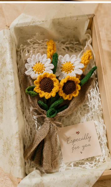 Handmade flower bouquet-Set of 2 Daisy flower, 2 sunflower and 2 yellow lavender